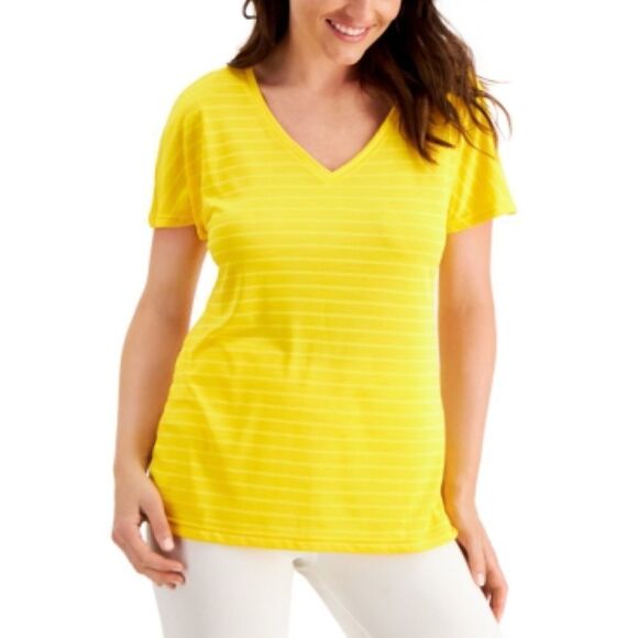 ID Ideology Bright Yellow Shadow Stripe T-Shirt Small NWT - Picture 1 of 10